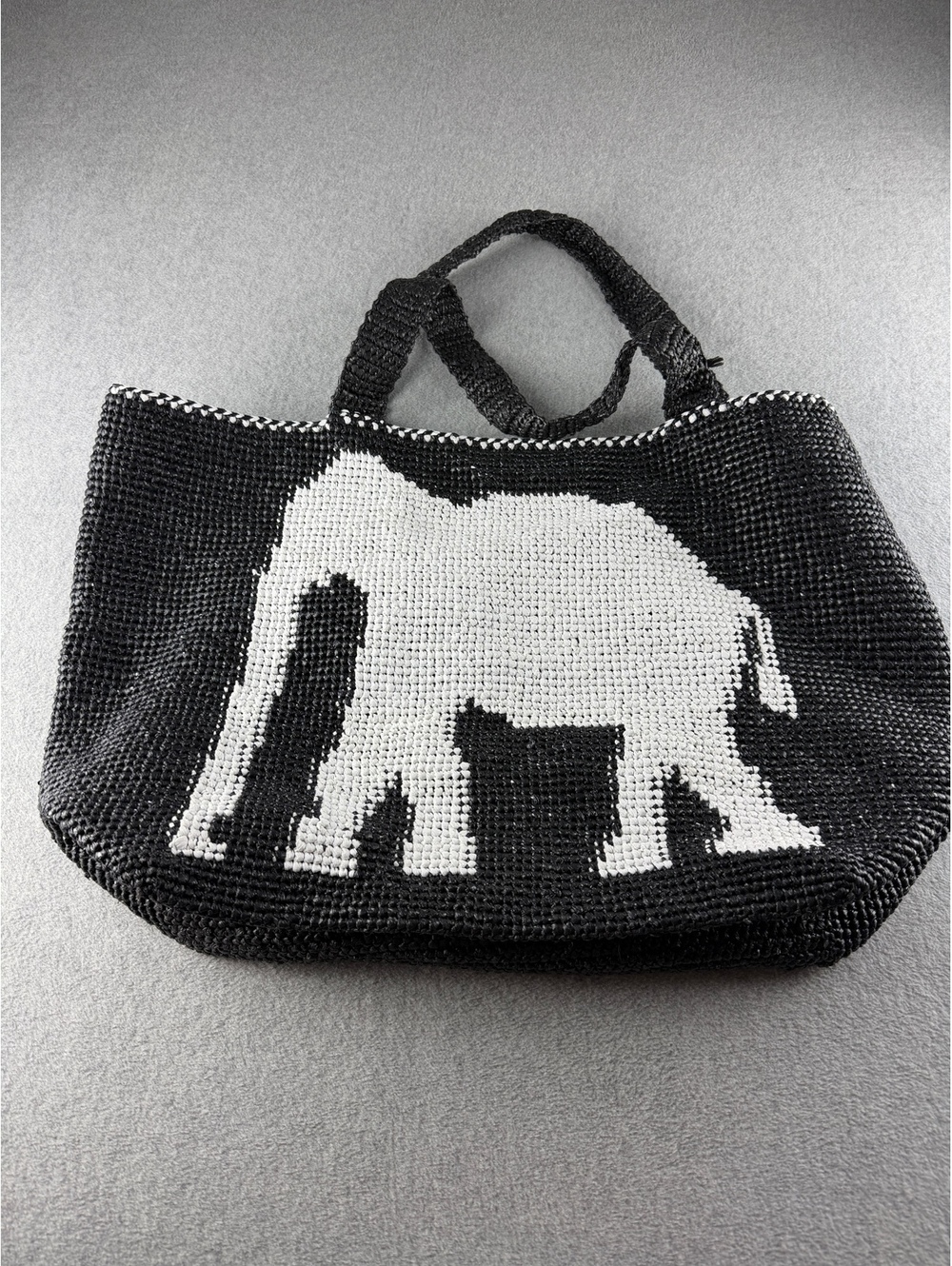 Chikumbuso Zambia Elephant Tote Bag Black White Recycled Plastic Handmade